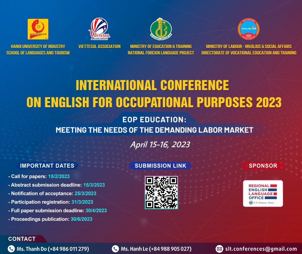 INTERNATIONAL CONFERENCE  ON ENGLISH FOR OCCUPATIONAL PURPOSES 2023 "CALL FOR PAPERS"